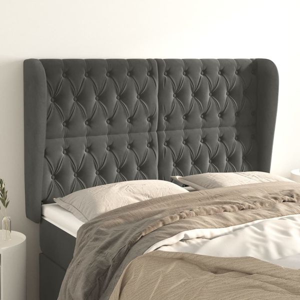 vidaXL Čelo postele so záhybmi tmavosivé 163x23x118/128 cm zamat