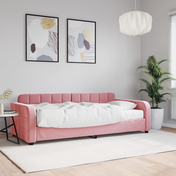 vidaXL Denná posteľ s matracom ružová 90x200 cm zamat