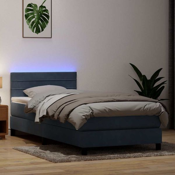 vidaXL Posteľný rám boxspring s matracom a LED tmavosivý 100x210 cm zamat
