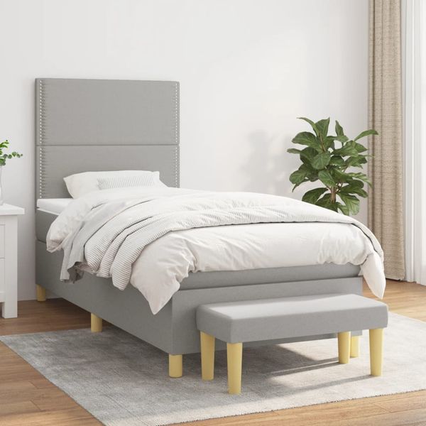 vidaXL Posteľný rám boxsping s matracom bledosivý 90x190 cm látka