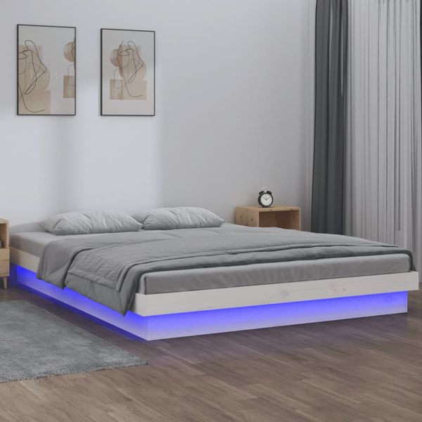 vidaXL Posteľný rám s LED biely 120x190cm malé dvojlôžko masívne drevo