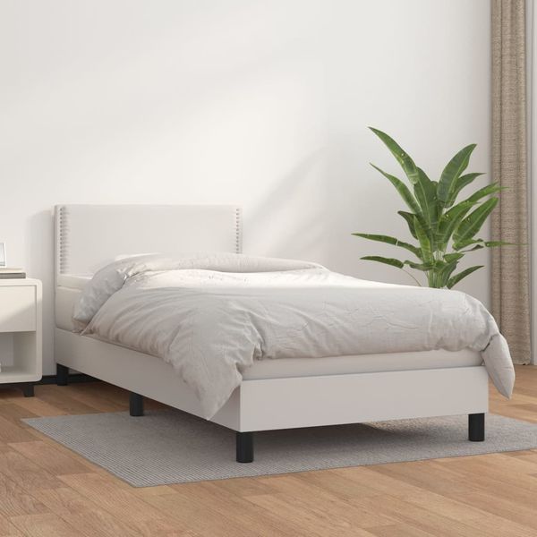 vidaXL Boxspring posteľ s matracom biela 100x200 cm umelá koža