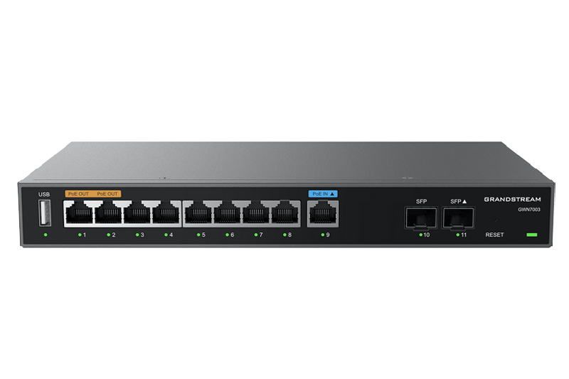Grandstream GWN7003 VPN router 2 SFP, 9 Gb portov / 1 PoE vstup, 2 PoE výstup