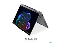 Aura Edition – Copilot+ PC – preklopiteľný dizajn – Intel Core Ultra 7 – 355 / až 4,7 GHz – Evo – Win 11 Pro – Intel Graphics – 32 GB RAM – 1 TB SSD TCG Opal Encryption 2, NVMe – 14" OLED dotykový displej 2880 x 1800 (2,8K) @ 120 Hz – Wi-Fi 7, Bluetooth – upgrade 4G/5G – sivá – kbd: česká/slovenská – s 3 Years Lenovo Premier Support with Onsite