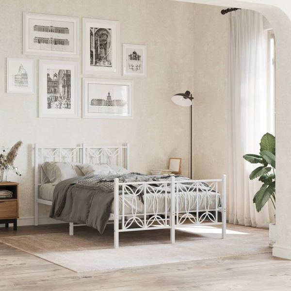 vidaXL Kovový rám postele s čelom a podnožkou biely 120x200 cm