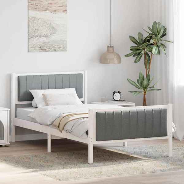 vidaXL Rám postele Biela a svetlosivá 100 x 200 cm Borovicový masív