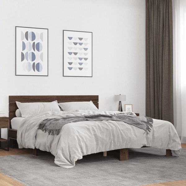 vidaXL Posteľný rám hnedý dub 150x200 cm kompozitné drevo a kov