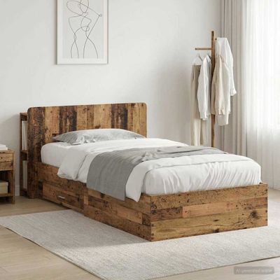 vidaXL Rám postele so skladom Staré drevo 90 x 190 cm Kompozitné drevo