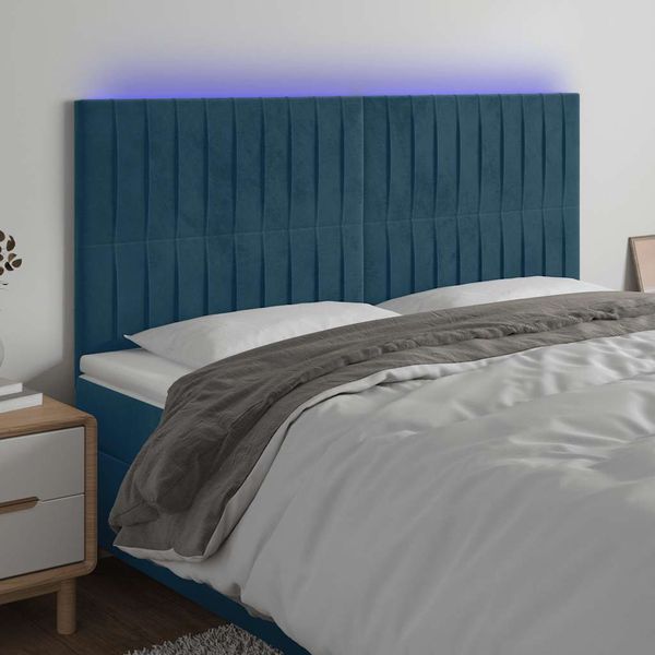 vidaXL Čelo postele s LED tmavomodré 180x5x118/128 cm zamat
