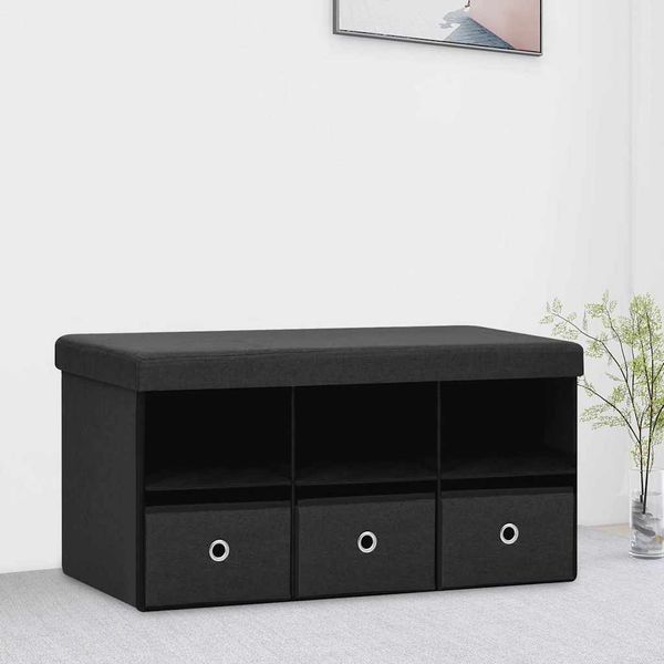 vidaXL Skladacia úložná lavica čierna 76x38x38 cm umelý ľan