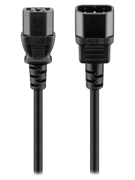 PremiumCord Prodlužovací kabel-síť 230V 1m Kabel, napájecí, prodlužovací, 230V, 10A, konektor IEC-320-C14 (M), konektor IEC-320-C13 (F), 1m, cerný