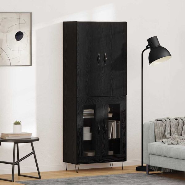 vidaXL Highboard 2 pcs Čierny dub Konštrukčné drevo a sklo