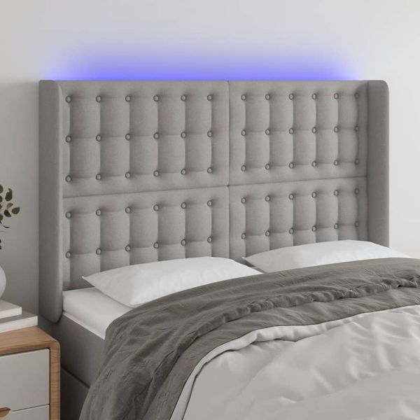 vidaXL Čelo postele s LED bledosivé 147x16x118/128 cm látka
