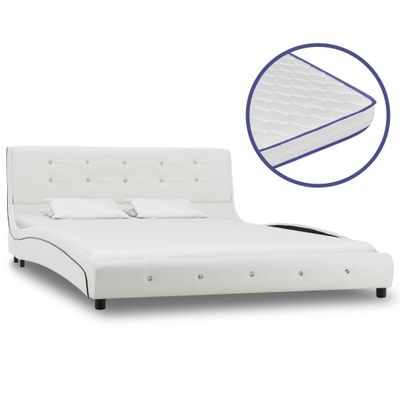 vidaXL Posteľ s matracom z pamäťovej peny biela 140x200 cm umelá koža