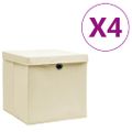 vidaXL Úložné boxy s vekom 4 ks, 28x28x28 cm, krémové