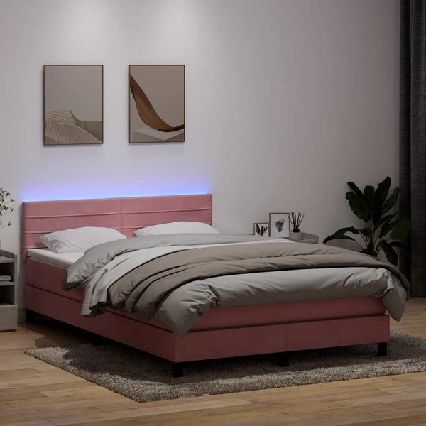 vidaXL Posteľný rám boxsping s matracom a LED ružový 160x210 cm zamat