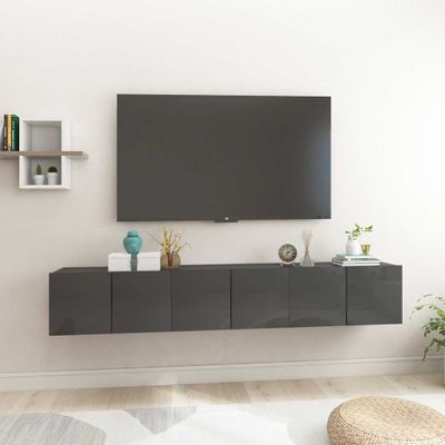 vidaXL Závesné TV skrinky 3 ks lesklé sivé 60x30x30 cm