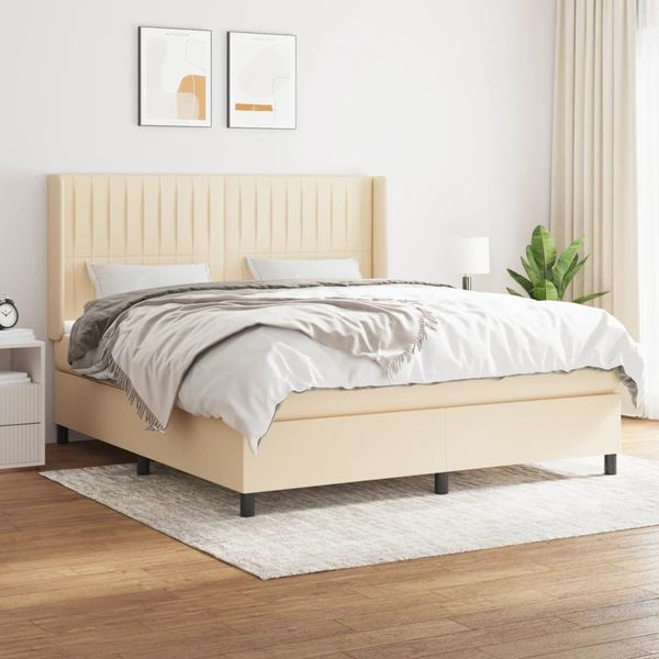 vidaXL Posteľný rám boxspring s matracom krémový 180x200 cm látka