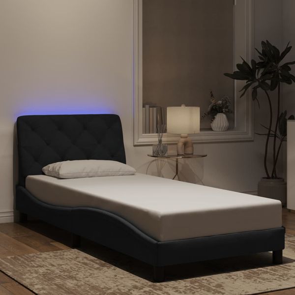 vidaXL Rám postele s LED bez matraca čierny 90x200 cm zamat