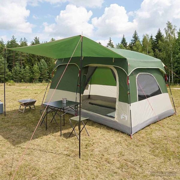 vidaXL Rodinný stan so strechou Zelená 380 x 260 x 190 cm Polyester