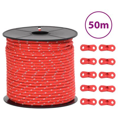 vidaXL Stanové lano s reflexnými pásikmi a napinákmi 50 m 4 mm