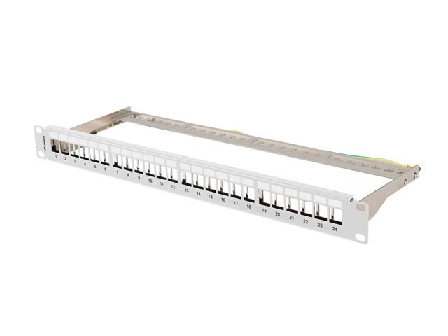 Patch panel prázdný 24 portov 1U 19'' ftp pro moduly keystone šedý lanberg