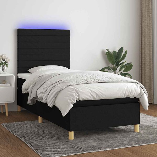 vidaXL Posteľ boxsping s matracom a LED čierna 90x190 cm látka