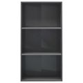 vidaXL Knižnica s 3 policami, lesklá sivá 60x30x114 cm, drevotrieska
