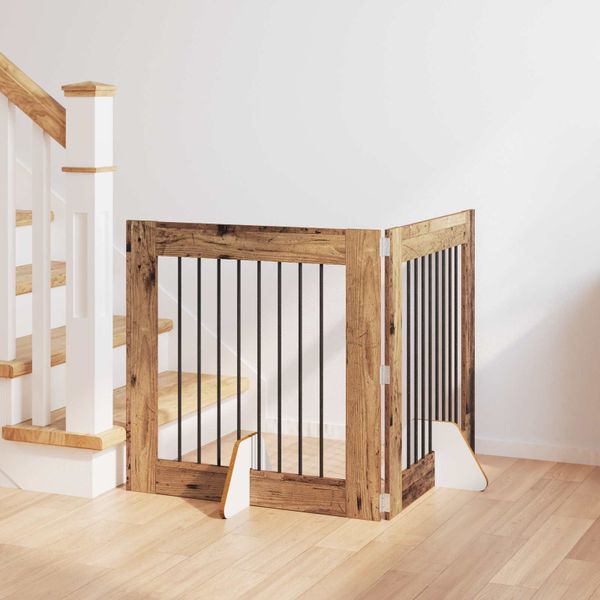 vidaXL Brána pre psov so stojanmi 2 pcs Staré drevo 80 x 80 cm