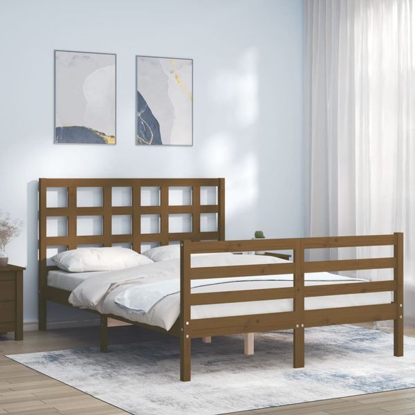 vidaXL Rám postele s čelom medovohnedý 140x190 cm masívne drevo