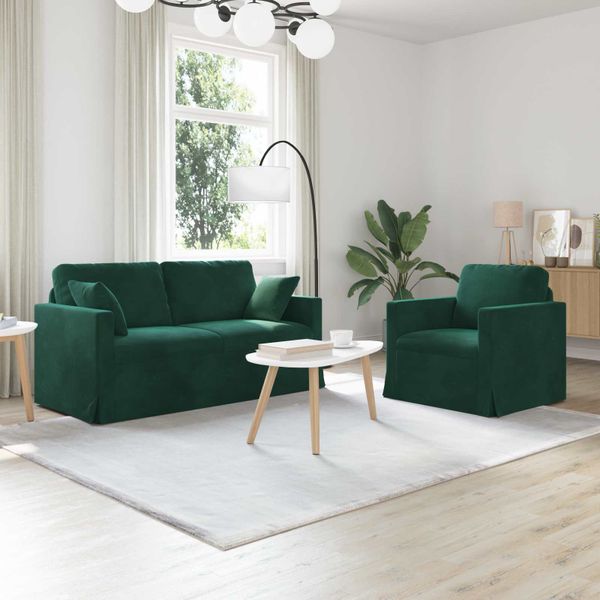 vidaXL Sada pohoviek 2 pcs Tmavozelená 158 x 78 x 80 cm Zamat