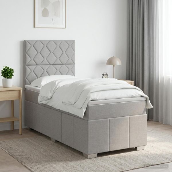 vidaXL LED boxspring posteľ s matracom Svetlosivá 100 x 200 cm Látka