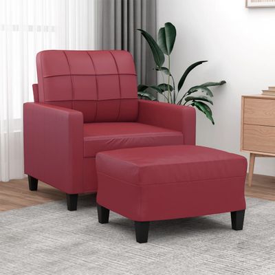 vidaXL Kreslo s podnožkou vínovo-červené 60 cm umelá koža