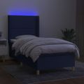 vidaXL Posteľ boxsping s matracom a LED modrá 90x200 cm látka