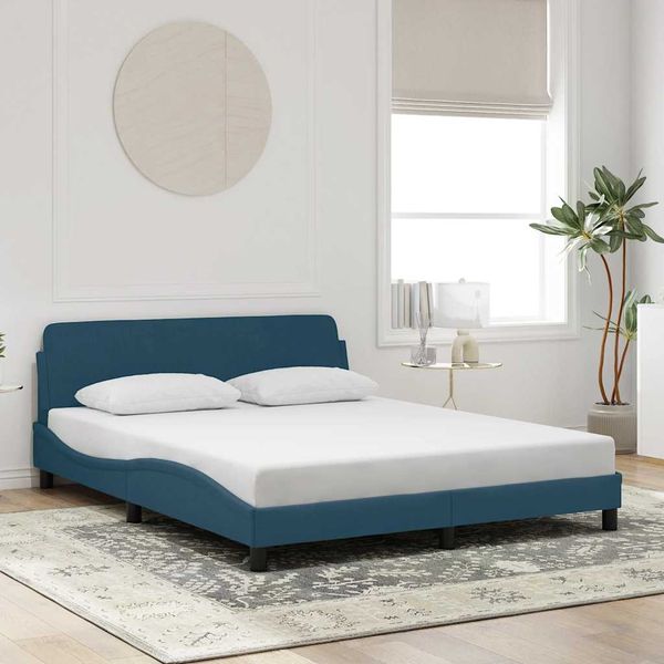 vidaXL Rám postele s čelom Dover modrý 160x200 cm zamat