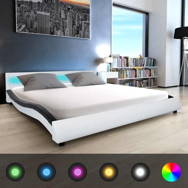 vidaXL Posteľ s matracom, pamäťová pena, LED, umelá koža 180x200 cm
