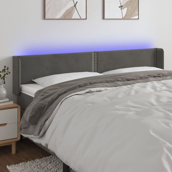 vidaXL Čelo postele s LED tmavosivé 203x16x78/88 cm zamat