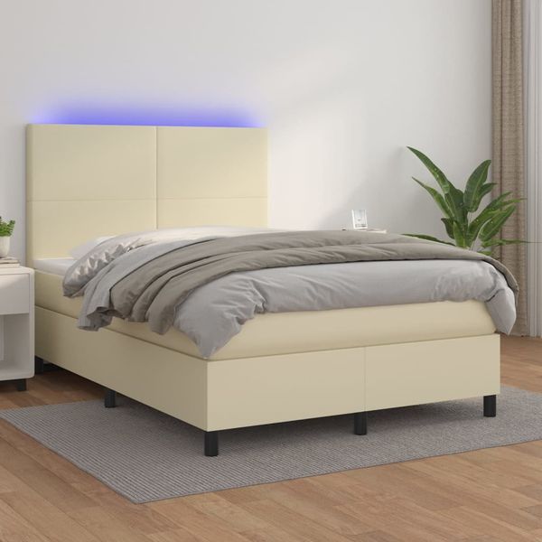 vidaXL Boxspring posteľ s matracom a LED krémová 140x190 cm umelá koža