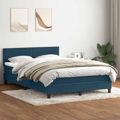 vidaXL Box Spring Posteľ s matracom Tmavomodrá 140x220 cm Zamat