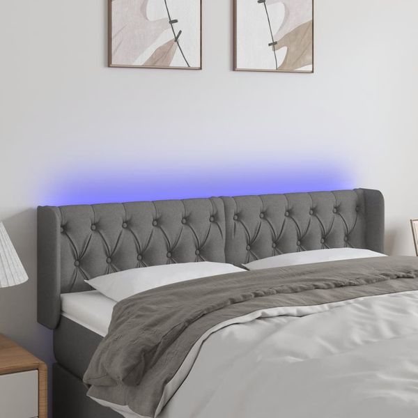 vidaXL Čelo postele s LED tmavosivé 147x16x78/88 cm látka