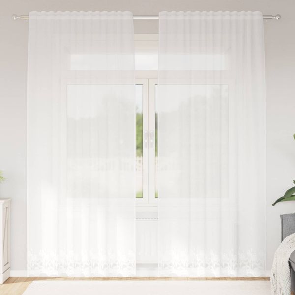 vidaXL Čipková záclona so záclonami Biela 240 x 150 cm Polyester