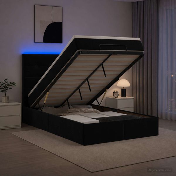 vidaXL Ottoman posteľ s matracom a LED Čierna 120 x 200 cm Zamat