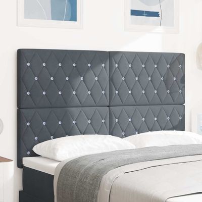 vidaXL LED hlavová doska s LED pásikmi Tmavo šedá 144 cm Zamat