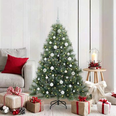 vidaXL Umelý vianočný stromček s 150 LED-i Zelená 150 cm PE a PVC