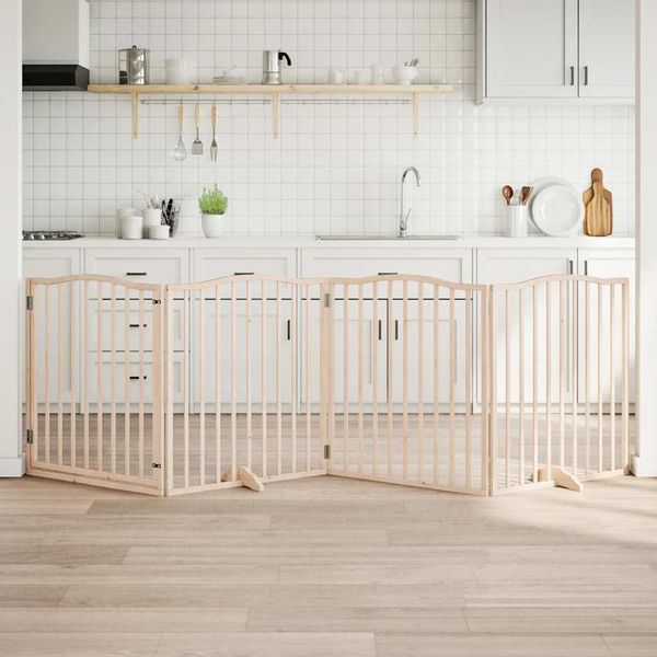 vidaXL Brána pre psa s dverami skladacia 4 panely 320cm topoľové drevo