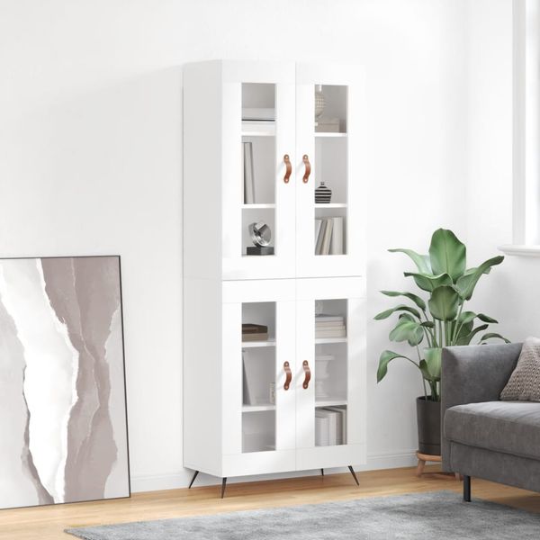 vidaXL Vysoká skrinka lesklá biela 69,5x34x180 cm spracované drevo