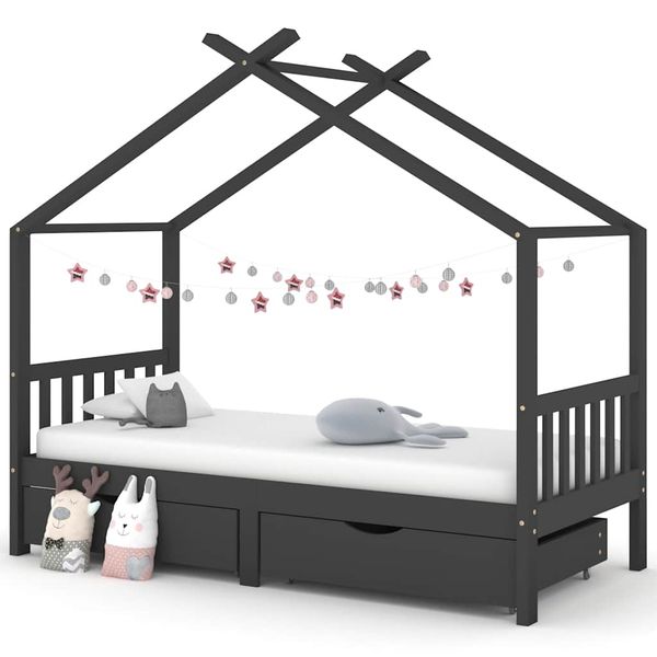 vidaXL Rám detskej postele so zásuvkami tmavosivý borovica 90x200 cm