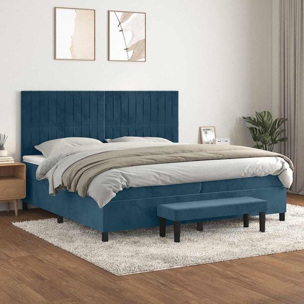 vidaXL Posteľný rám boxsping s matracom tmavomodrý 200x200 cm zamat