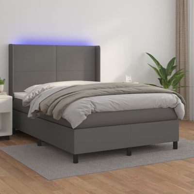 vidaXL Boxspring posteľ s matracom a LED sivá 140x200 cm umelá koža