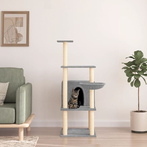 vidaXL Škrabadlo pre mačky so sisalovými stĺpikmi bledosivé 132 cm